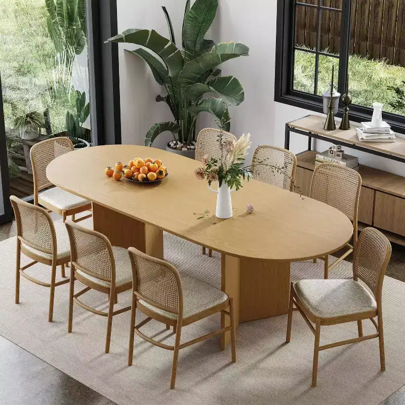 79 Farmhouse Large Oval Yellow Dining Table for 6-8 People with V-Shaped Legs for Dining Room and Living Room