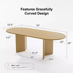 Grande table à manger ovale jaune style ferme de 79 po pour 6 à 8 personnes avec pieds en V pour salle à manger et salon