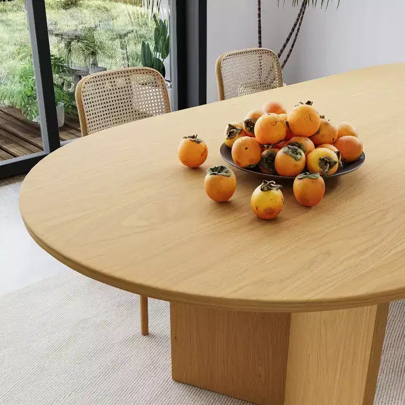 Grande table à manger ovale jaune style ferme de 79 po pour 6 à 8 personnes avec pieds en V pour salle à manger et salon