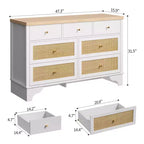 Buffet à 7 Tiroirs Accents Rotin Noir Meuble d'Appoint en Bois Rangement pour Salon Entrée Organiseur Moderne