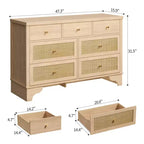 Buffet à 7 Tiroirs Accents Rotin Noir Meuble d'Appoint en Bois Rangement pour Salon Entrée Organiseur Moderne