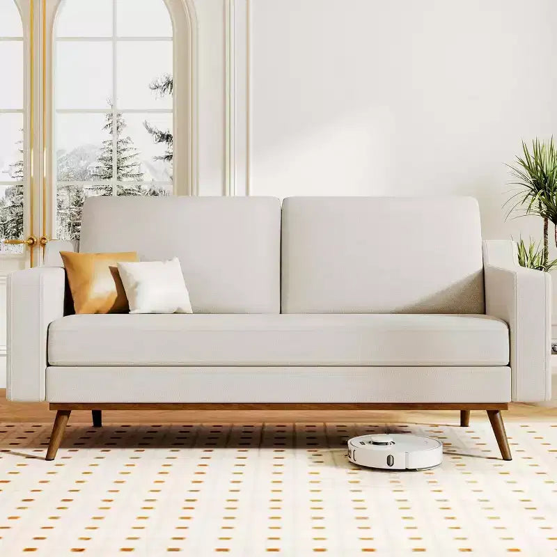 Dyonery 65.4 Comfy Loveseat Sofa Couches for Living Room,Mid Century Modern Small Couch with Spring Cushion,Solid Wood Frame,Tool-Free Assembly