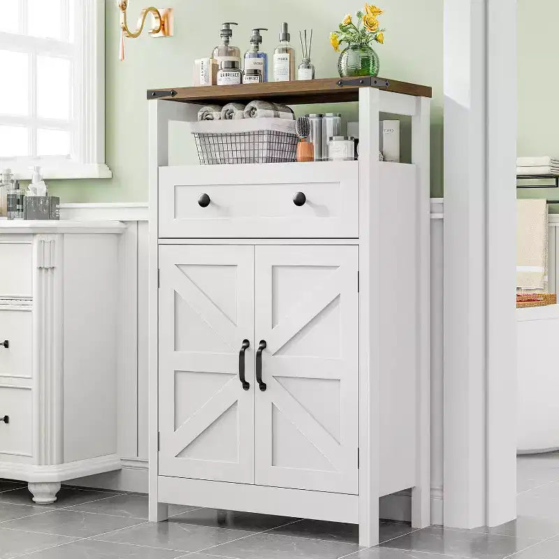 Dcolora Bathroom Storage Cabinet with Barn Doors, Bathroom Storage Organizer with Drawers