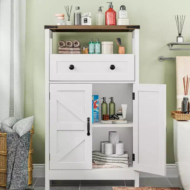 Meuble de rangement de salle de bain avec portes coulissantes, Organisateur de rangement de salle de bain avec tiroirs