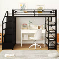 Bellemave Full Loft Bed with Storage Shelves and Cabinets ,Metal Loft Bed Frame with Storage Stairs and Wardrobe for Teens and Adults,Black