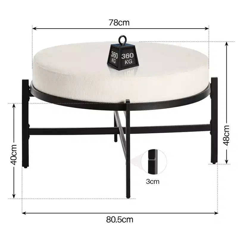 Ottoman de rangement rond 4,5, table basse et repose-pieds en tissu chenille pour salon avec pieds en métal et pieds réglables