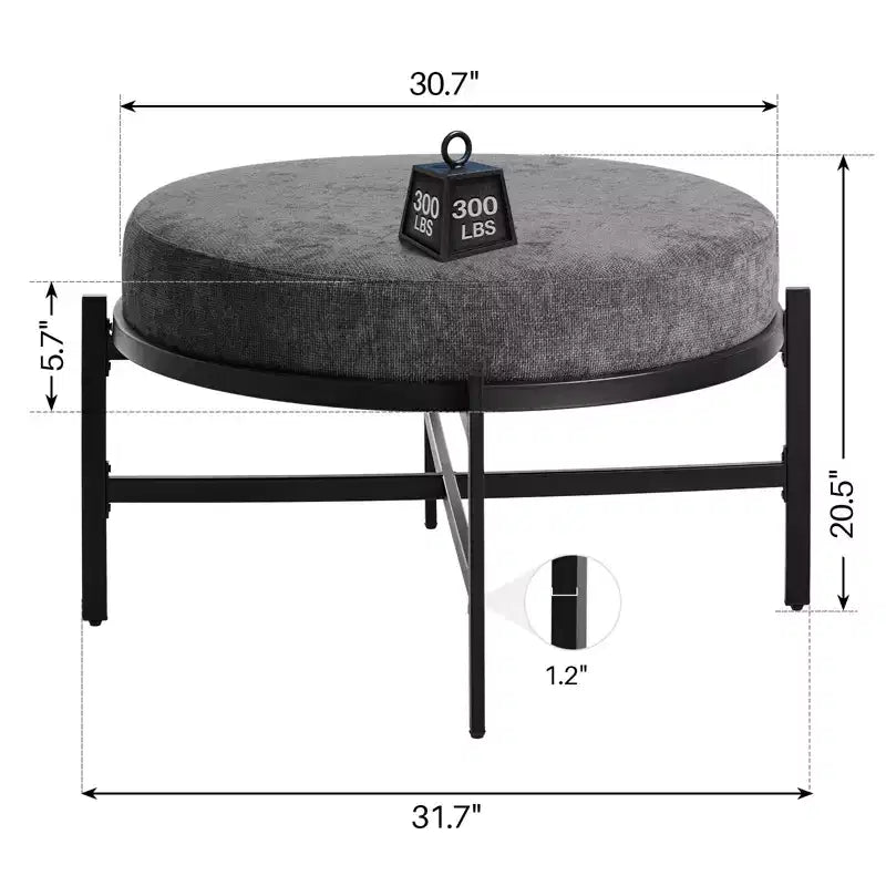 Ottoman de rangement rond 4,5, table basse et repose-pieds en tissu chenille pour salon avec pieds en métal et pieds réglables