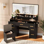 Coiffeuse avec grand miroir et lumières, 116,6 cm de large, 3 modes d'éclairage avec luminosité réglable, table de maquillage avec prise de courant et 8 tiroirs