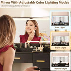 Coiffeuse avec grand miroir et lumières, 116,6 cm de large, 3 modes d'éclairage avec luminosité réglable, table de maquillage avec prise de courant et 8 tiroirs