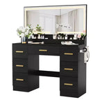Vanity Desk with Large Mirror and Lights, 45.9In Makeup Vanity Desk, 3 Lighting Modes Adjustable Brightness, Vanity Table with Power Outlet &8 Drawers