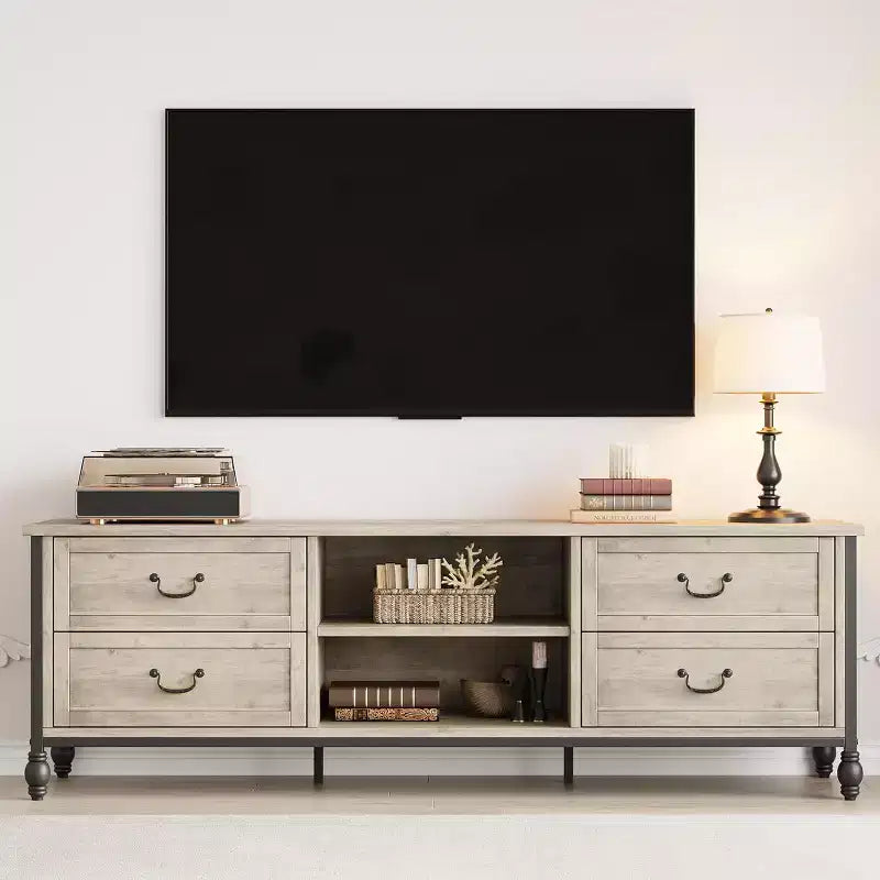 COZONY 65 Rustic Grey TV Stand, Mid Century Modern Entertainment Center for Living Room with Storage & Adjustable Shelves, Fits Up to 75 Inch TVs
