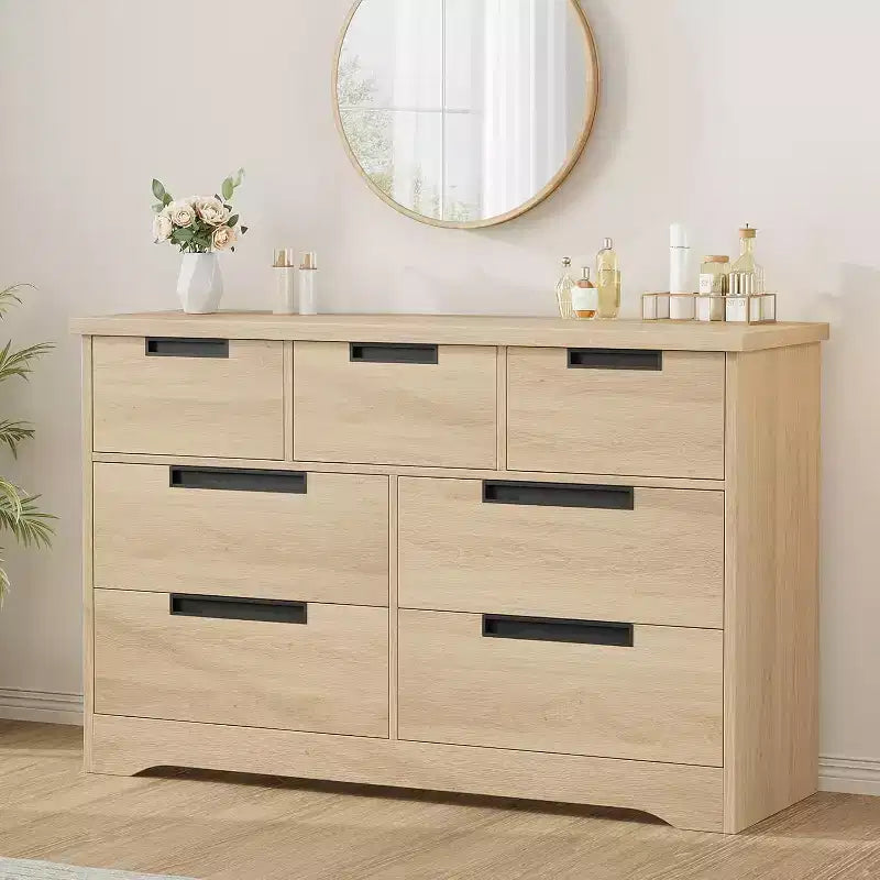 CuisinSmart 7 Drawer Dresser, Wood Chest of Drawers with Embedded Handles, Dresser Organizer for Living Room, Nursery, Hallway and Entryway