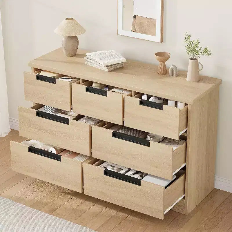 Commode à 7 tiroirs, en bois, avec poignées encastrées, Organisateur de commode pour salon, chambre d'enfant, couloir et entrée