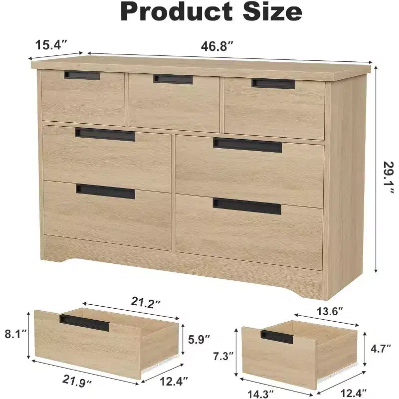 Commode à 7 tiroirs, en bois, avec poignées encastrées, Organisateur de commode pour salon, chambre d'enfant, couloir et entrée