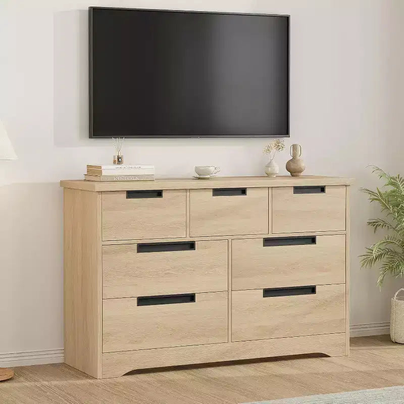 Commode à 7 tiroirs, en bois, avec poignées encastrées, Organisateur de commode pour salon, chambre d'enfant, couloir et entrée