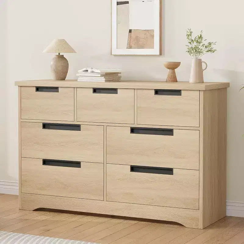 Commode à 7 tiroirs, en bois, avec poignées encastrées, Organisateur de commode pour salon, chambre d'enfant, couloir et entrée