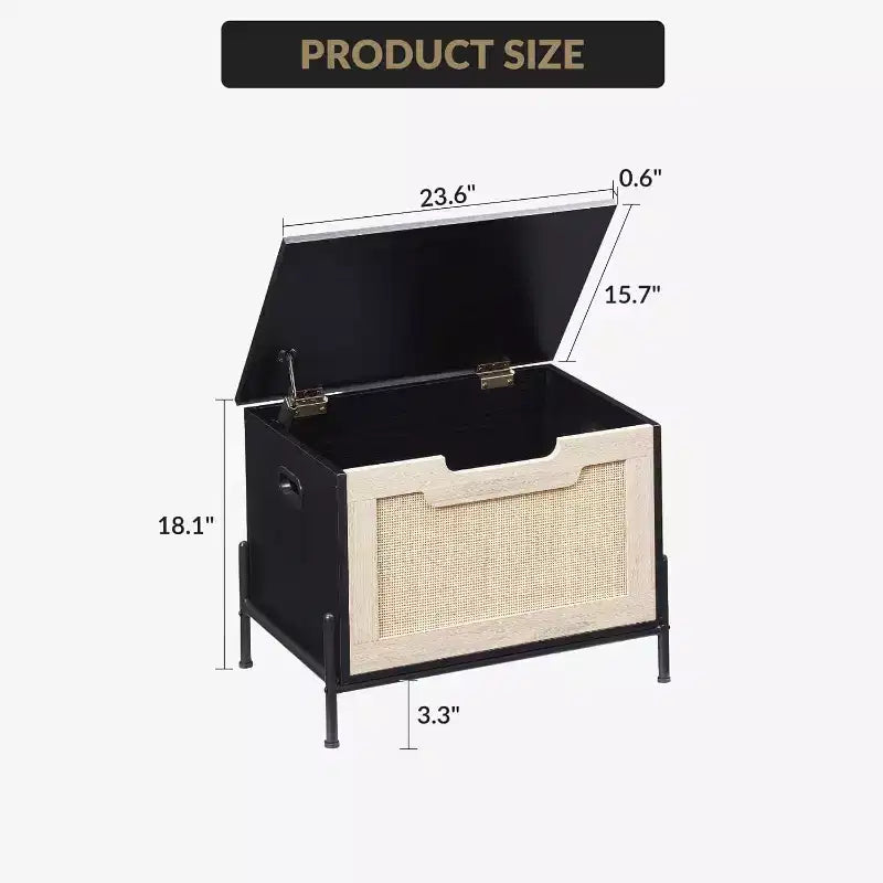 Banc de rangement en rotin avec charnière de sécurité, banc d'entrée de 60/100 cm avec rangement, banc de rangement pour chaussures, banc de bout de lit avec poignées latérales