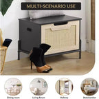 Banc de rangement en rotin avec charnière de sécurité, banc d'entrée de 60/100 cm avec rangement, banc de rangement pour chaussures, banc de bout de lit avec poignées latérales