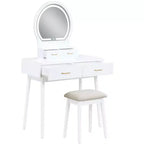 Table de toilette de luxe avec magnifique miroir et lumières, coiffeuse de rangement avec tiroirs et tabouret, ensemble de table de maquillage de princesse pour chambres à coucher