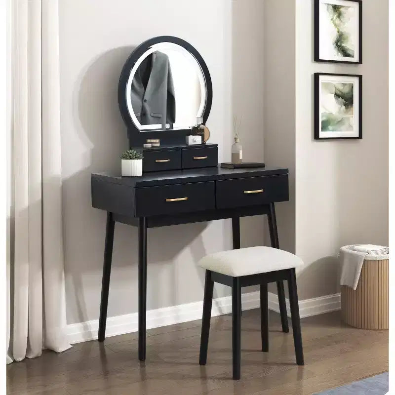 Okak Luxury Vanity Table with Beautiful Mirror & Lights,Storage Dressing Desk with Drawers & Stool,Princess Makeup Table Set for Bedrooms