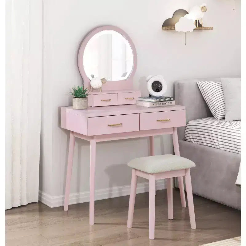Table de toilette de luxe avec magnifique miroir et lumières, coiffeuse de rangement avec tiroirs et tabouret, ensemble de table de maquillage de princesse pour chambres à coucher