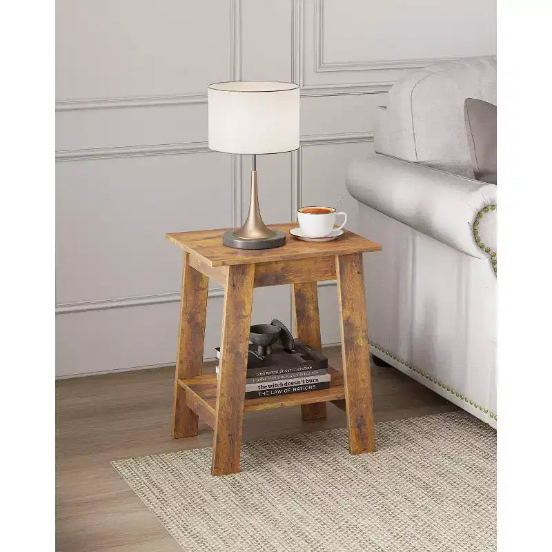 End Table, Small Side Table, Nightstand with 2 Tier Storage Shelf, Set of 2 Narrow Side Table for Living Room, Small Spaces, Bedroom Brown