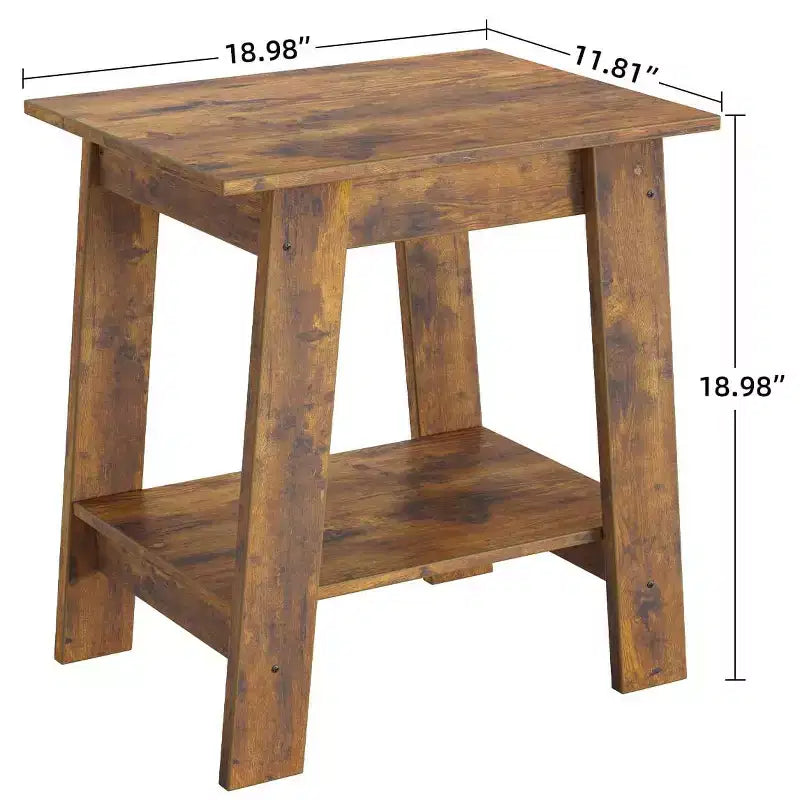 Table d'appoint, Petite table d'appoint, Chevet avec étagère de rangement à 2 niveaux, Lot de 2 tables d'appoint étroites pour Salon, Petits espaces, Chambre Marron