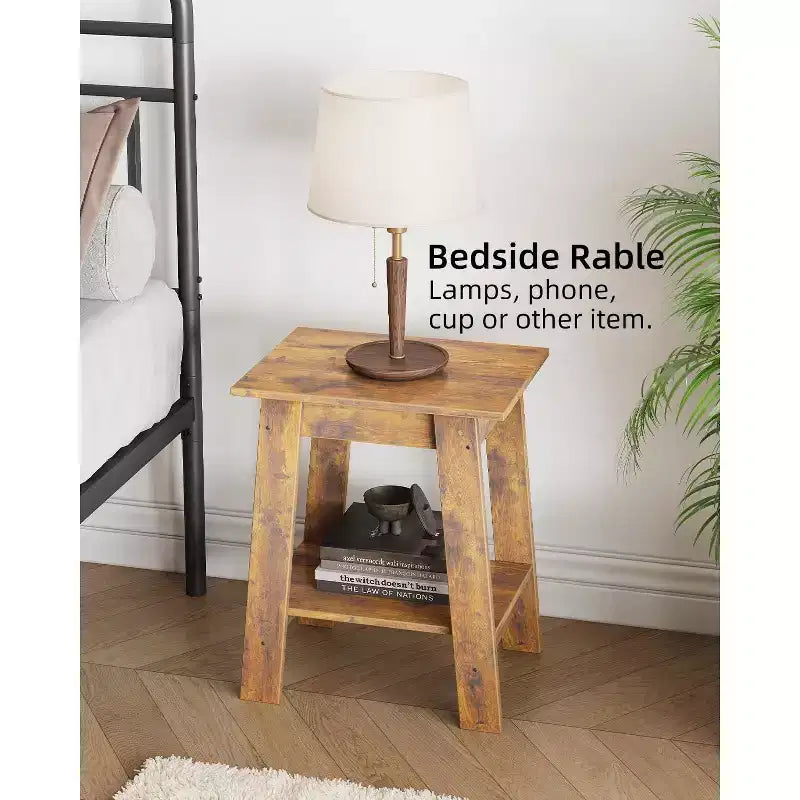 Table d'appoint, Petite table d'appoint, Chevet avec étagère de rangement à 2 niveaux, Lot de 2 tables d'appoint étroites pour Salon, Petits espaces, Chambre Marron