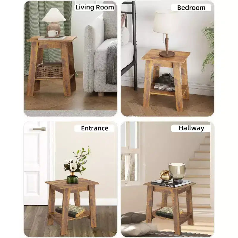 Table d'appoint, Petite table d'appoint, Chevet avec étagère de rangement à 2 niveaux, Lot de 2 tables d'appoint étroites pour Salon, Petits espaces, Chambre Marron