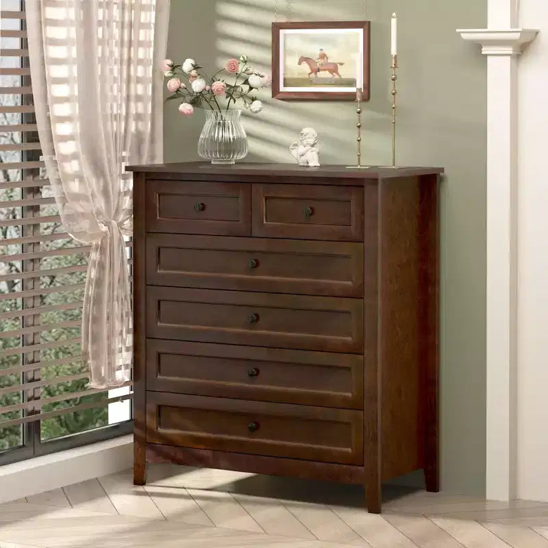 Drawer Dresser, Buffet Cabinet - Solid Wood Spray-Painted with Retro Round Handles, 160LBS Capacity Console Table for Dining/Living Room