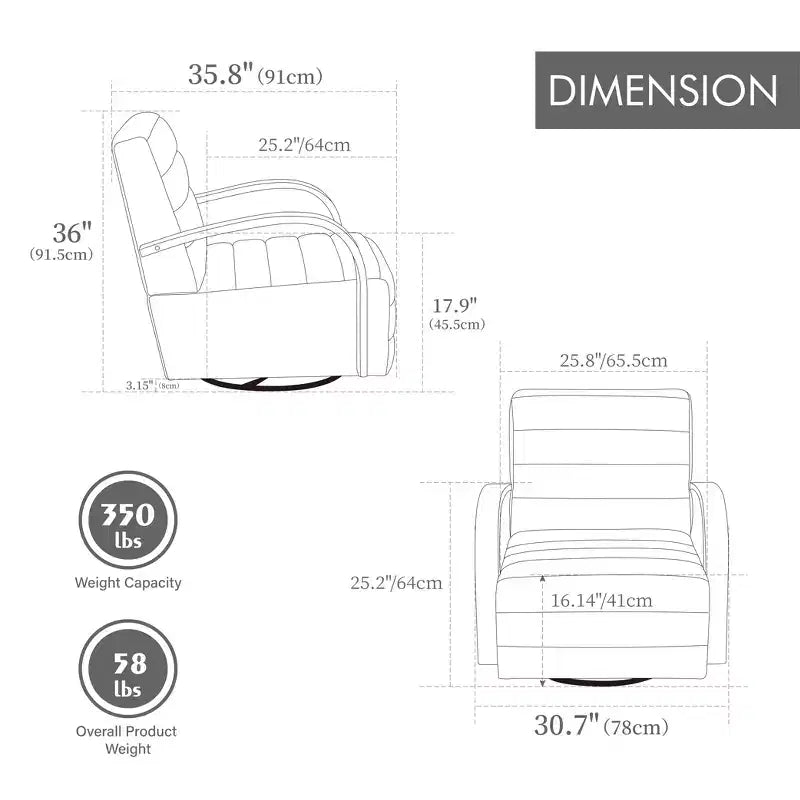 Fauteuil pivotant rembourré de style Mid-Century avec accoudoirs en bois massif, fauteuil d'appoint décontracté pour salons, zones de relaxation