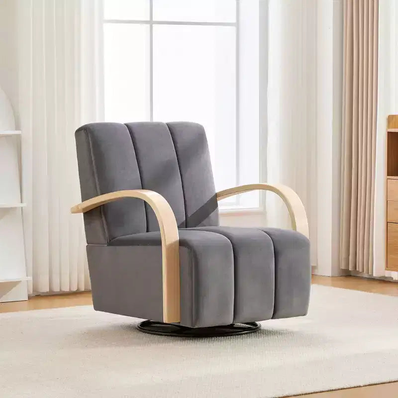 Fauteuil pivotant rembourré de style Mid-Century avec accoudoirs en bois massif, fauteuil d'appoint décontracté pour salons, zones de relaxation