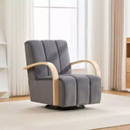 Fauteuil pivotant rembourré de style Mid-Century avec accoudoirs en bois massif, fauteuil d'appoint décontracté pour salons, zones de relaxation