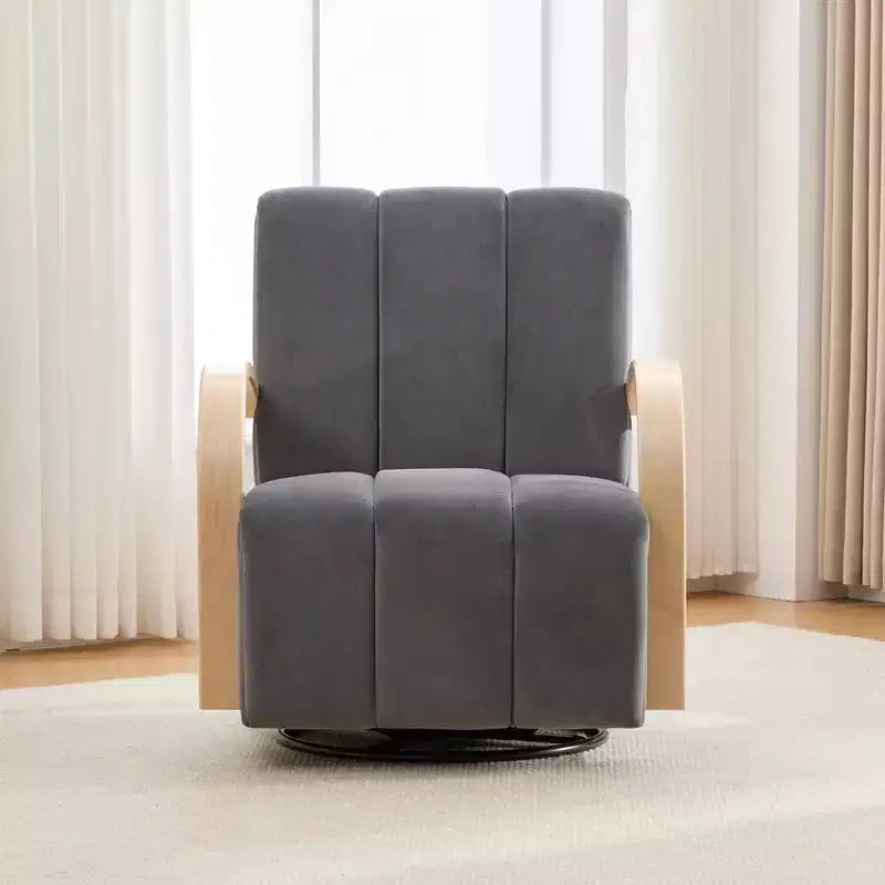 Fauteuil pivotant rembourré de style Mid-Century avec accoudoirs en bois massif, fauteuil d'appoint décontracté pour salons, zones de relaxation