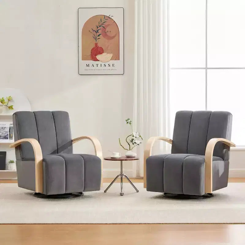 Fauteuil pivotant rembourré de style Mid-Century avec accoudoirs en bois massif, fauteuil d'appoint décontracté pour salons, zones de relaxation