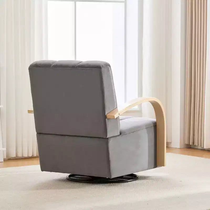 Fauteuil pivotant rembourré de style Mid-Century avec accoudoirs en bois massif, fauteuil d'appoint décontracté pour salons, zones de relaxation