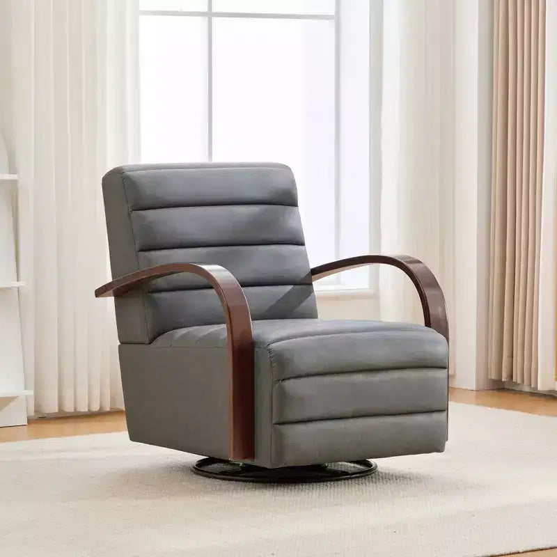 Fauteuil pivotant rembourré de style Mid-Century avec accoudoirs en bois massif, fauteuil d'appoint décontracté pour salons, zones de relaxation