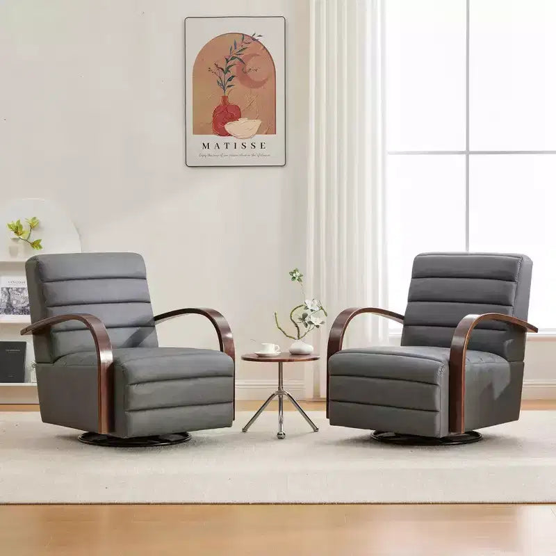 Fauteuil pivotant rembourré de style Mid-Century avec accoudoirs en bois massif, fauteuil d'appoint décontracté pour salons, zones de relaxation