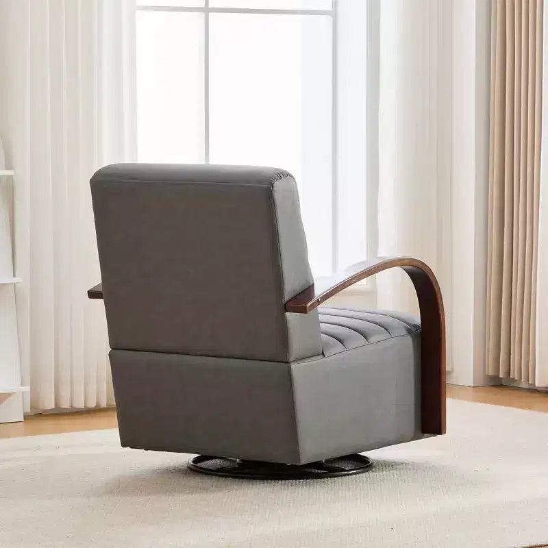 Fauteuil pivotant rembourré de style Mid-Century avec accoudoirs en bois massif, fauteuil d'appoint décontracté pour salons, zones de relaxation