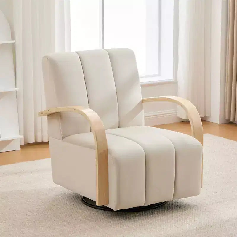 Fauteuil pivotant rembourré de style Mid-Century avec accoudoirs en bois massif, fauteuil d'appoint décontracté pour salons, zones de relaxation
