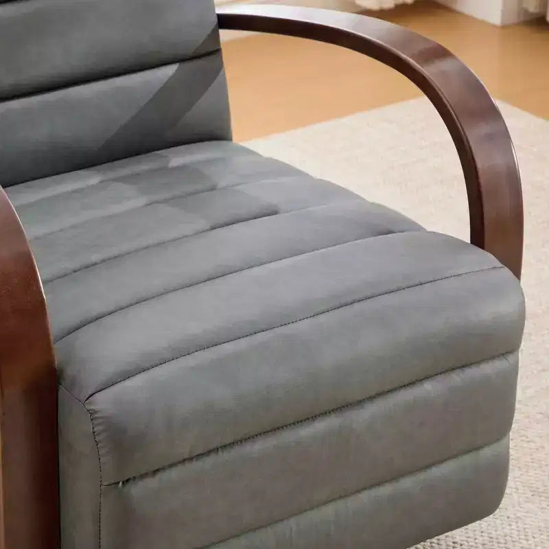 Fauteuil pivotant rembourré de style Mid-Century avec accoudoirs en bois massif, fauteuil d'appoint décontracté pour salons, zones de relaxation