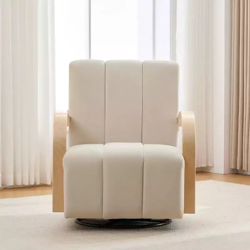 Fauteuil pivotant rembourré de style Mid-Century avec accoudoirs en bois massif, fauteuil d'appoint décontracté pour salons, zones de relaxation