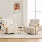 Fauteuil pivotant rembourré de style Mid-Century avec accoudoirs en bois massif, fauteuil d'appoint décontracté pour salons, zones de relaxation