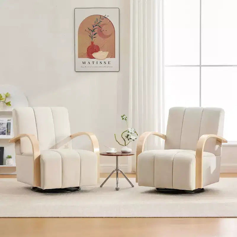 Fauteuil pivotant rembourré de style Mid-Century avec accoudoirs en bois massif, fauteuil d'appoint décontracté pour salons, zones de relaxation