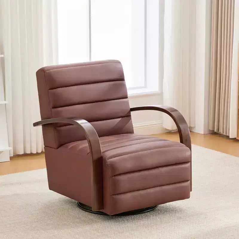 Fauteuil pivotant rembourré de style Mid-Century avec accoudoirs en bois massif, fauteuil d'appoint décontracté pour salons, zones de relaxation