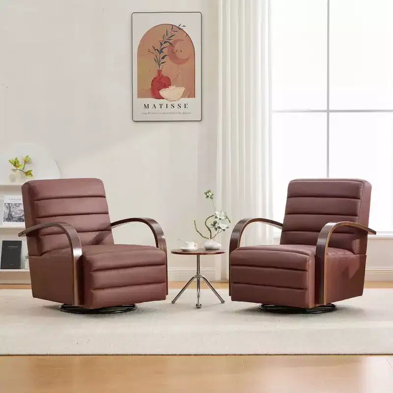 Fauteuil pivotant rembourré de style Mid-Century avec accoudoirs en bois massif, fauteuil d'appoint décontracté pour salons, zones de relaxation