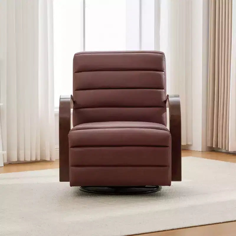 Fauteuil pivotant rembourré de style Mid-Century avec accoudoirs en bois massif, fauteuil d'appoint décontracté pour salons, zones de relaxation