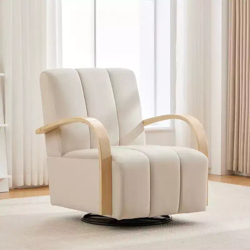 Okak Mid-Century Upholstered Swivel Lounge Chair with Solid Wood Armrests,Leisure Accent Chair for Living Rooms,Relaxation Areas