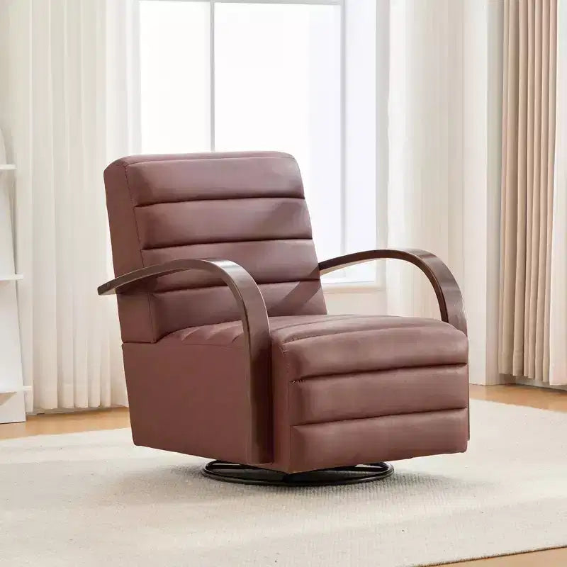 Fauteuil pivotant rembourré de style Mid-Century avec accoudoirs en bois massif, fauteuil d'appoint décontracté pour salons, zones de relaxation