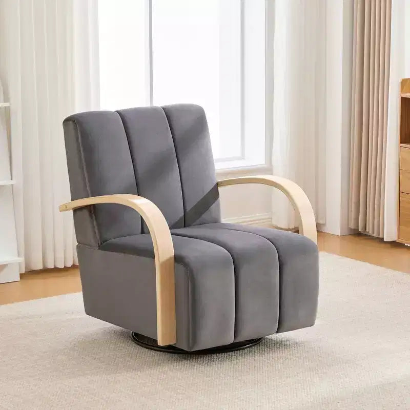 Fauteuil pivotant rembourré de style Mid-Century avec accoudoirs en bois massif, fauteuil d'appoint décontracté pour salons, zones de relaxation